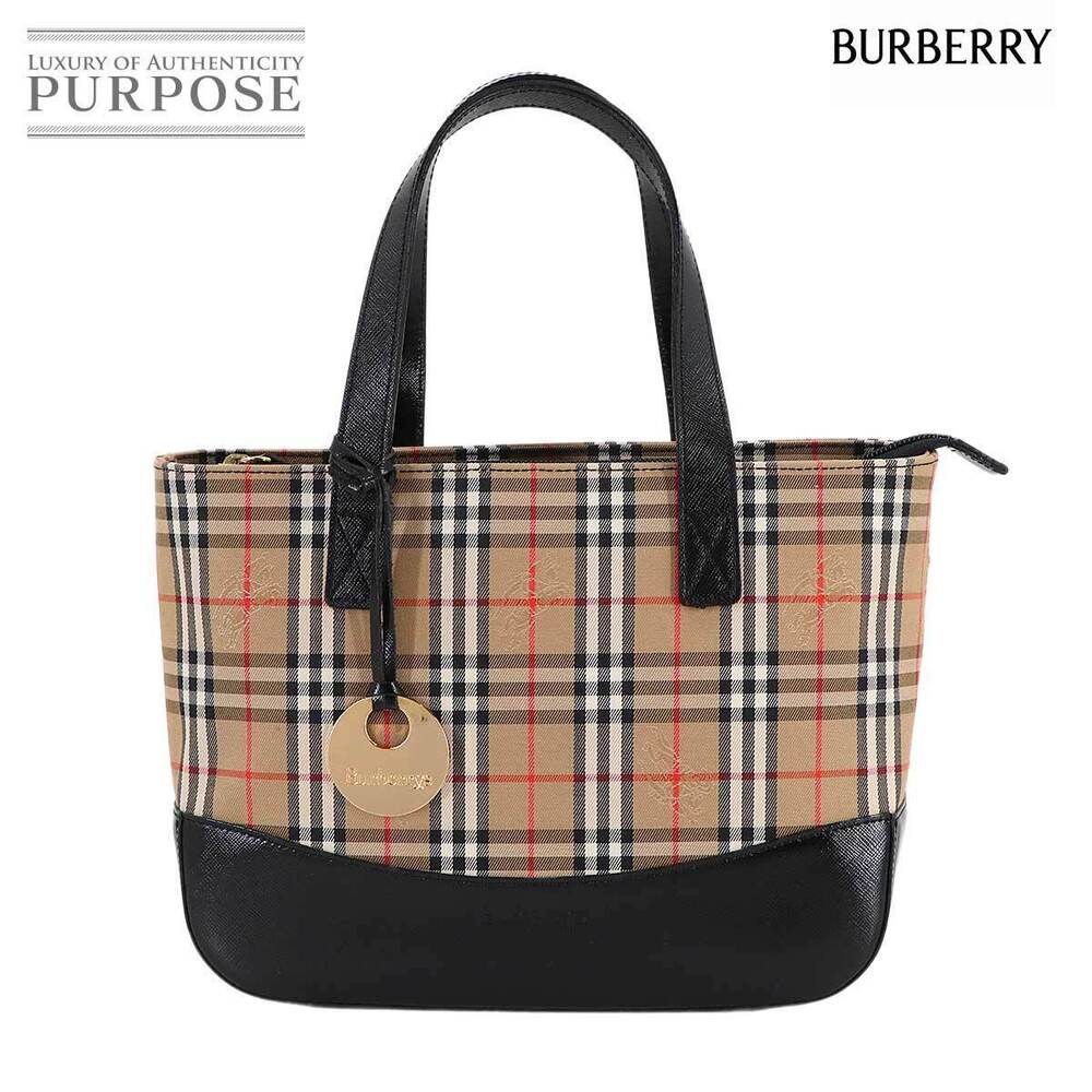 Burberry Haymarket Check Handbag Canvas Leather Beige Black